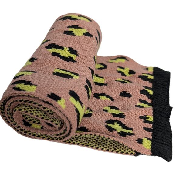 French Connection Accessories - French Connection Leopard Print Knit Scarf In Pink Yellow Black NEW